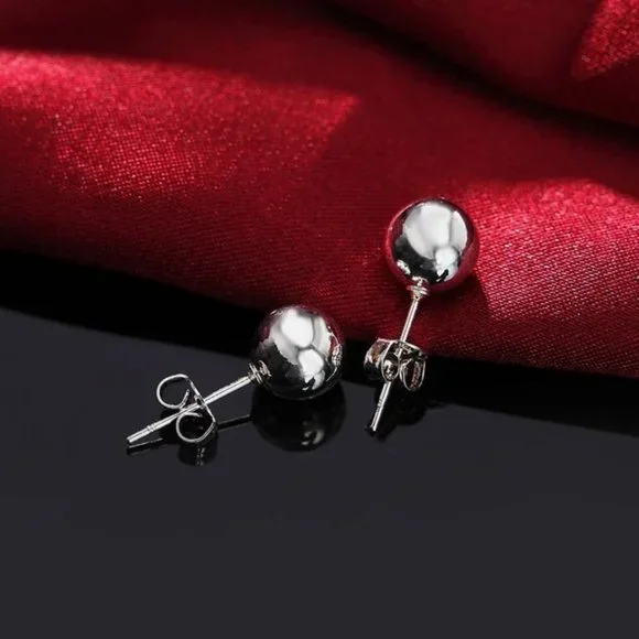 925 Sterling Silver 6MM Round Smooth Solid Ball Stud Earrings Fashion Wedding - Picture 4 of 6